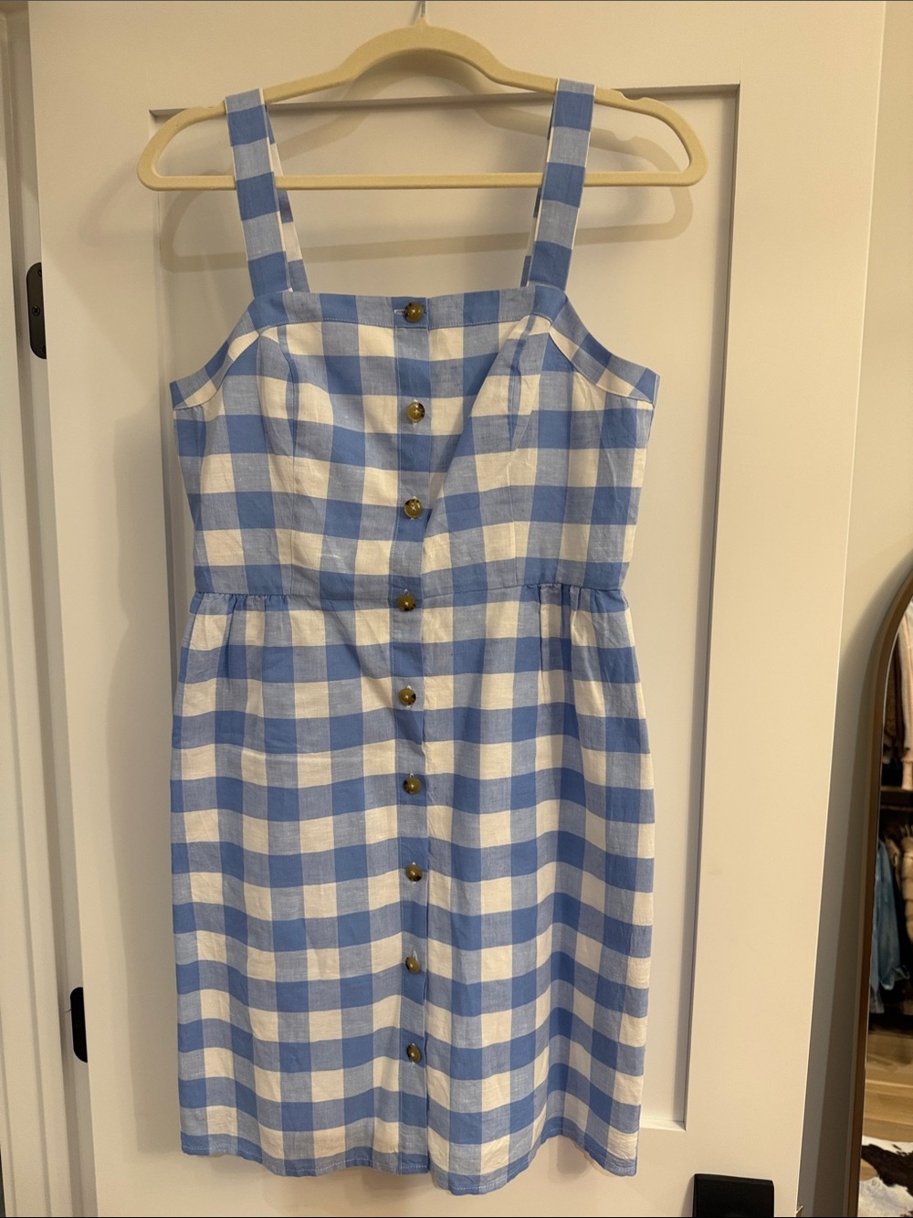 Blue and White Gingham Button-Front Sundress